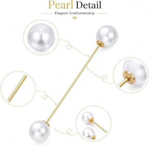 JJUNW 4 Pcs Double Faux Pearl Brooch Pins, Safety Brooch Clasp Pin, Sweater Shawl Clip Clasp Black White for Women Shirts Blouse Cinch Dresses Cardigan Collar Pants Costume Accessory in Kuwait