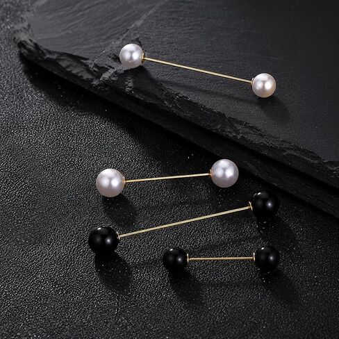 JJUNW 4 Pcs Double Faux Pearl Brooch Pins, Safety Brooch Clasp Pin, Sweater Shawl Clip Clasp Black White for Women Shirts Blouse Cinch Dresses Cardigan Collar Pants Costume Accessory in Kuwait