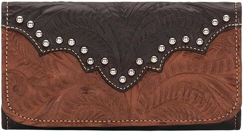 American West Hand Tooled Handcrafted 100% Genuine Leather Tri-Fold Wallet for Women Credit Card Slots Cash Pocket and Clear ID Holder Western (Distressed Cream) in Saudi Arabia
