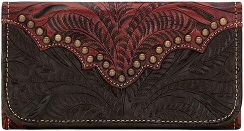 American West Hand Tooled Handcrafted 100% Genuine Leather Tri-Fold Wallet for Women Credit Card Slots Cash Pocket and Clear ID Holder Western (Distressed Cream) in Saudi Arabia