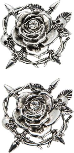 2Pcs Gothic Rose and Skull Brooch, Vintage Antique Rhinestones Thorn Wreath Lapel Pins for Backpack Hat Bag Jacket Coat, Statement Fashion Jewelry Gift for Men and Women in Saudi Arabia