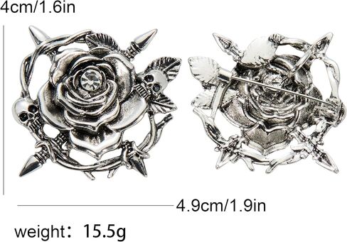 2Pcs Gothic Rose and Skull Brooch, Vintage Antique Rhinestones Thorn Wreath Lapel Pins for Backpack Hat Bag Jacket Coat, Statement Fashion Jewelry Gift for Men and Women in Kuwait