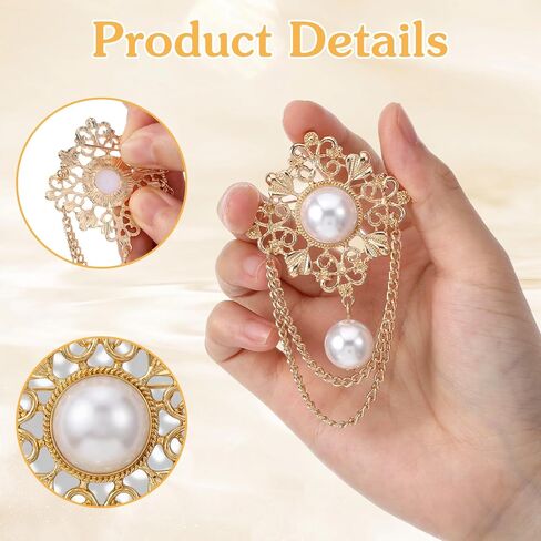 Vintage Pearl Brooches for Women, Gold Filigree Flower Chain Tassel Lapel Pins, Dainty Boho Baroque Dress Suit Accessories for Party Banquet Daily Wear Gift in Saudi Arabia