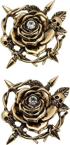 2Pcs Gothic Rose and Skull Brooch, Vintage Antique Rhinestones Thorn Wreath Lapel Pins for Backpack Hat Bag Jacket Coat, Statement Fashion Jewelry Gift for Men and Women in Kuwait