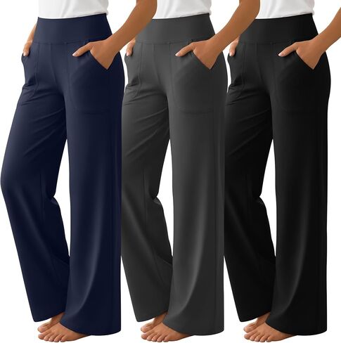 Huukeay 3 قطع من السراويل واسعة الساق للنساء مع جيوب صالة اليوغا Sweatpants عالية الخصر تجريب تمتد فضفاضة مريحة in Kuwait