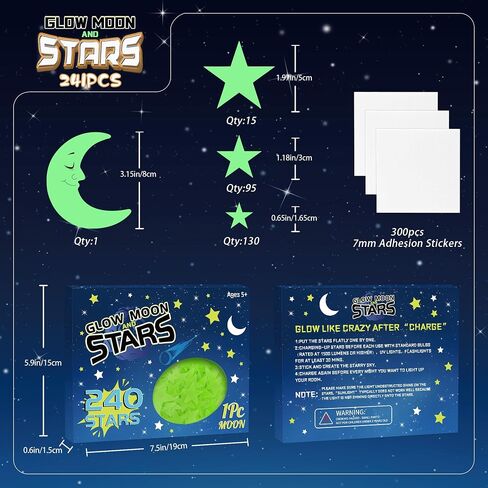 241PCS Glow in The Dark Stars Stickers, 3D Glow in The Dark Stars for Ceiling Wall Room Decor for Teen Girls Boys Kids Luminous Wall Stickers for Stocking Stuffers Holiday Birthday Gift (Green) in Saudi Arabia