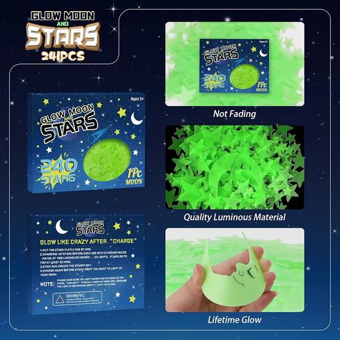 241PCS Glow in The Dark Stars Stickers, 3D Glow in The Dark Stars for Ceiling Wall Room Decor for Teen Girls Boys Kids Luminous Wall Stickers for Stocking Stuffers Holiday Birthday Gift (Green) in Saudi Arabia