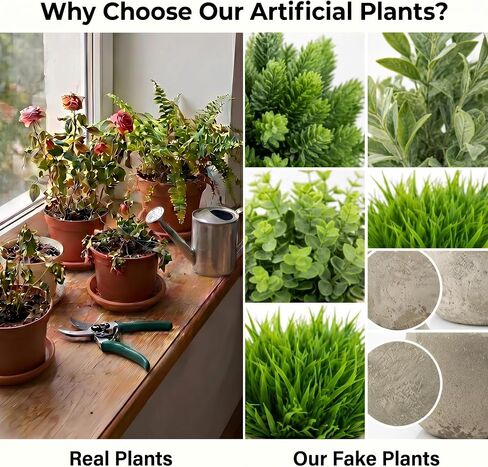 5 Pack Small Fake Potted Plants with Cement Pots - Realistic Faux Greenery Set, No Watering Low Maintenance, UV Resistant Artificial Plants for Shelf Office Bathroom Desk Decor, Indoor & Outdoor in Saudi Arabia
