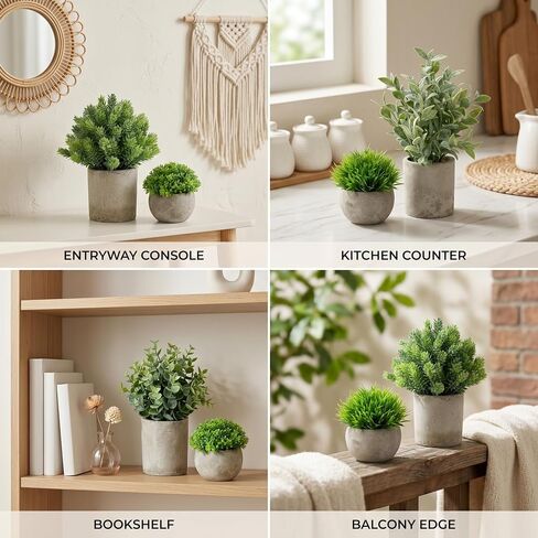 5 Pack Small Fake Potted Plants with Cement Pots - Realistic Faux Greenery Set, No Watering Low Maintenance, UV Resistant Artificial Plants for Shelf Office Bathroom Desk Decor, Indoor & Outdoor in Saudi Arabia