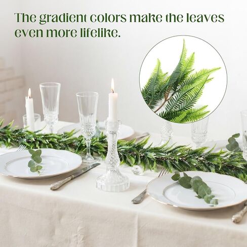 Yinder 4 Pack 6ft Artificial Greenery Garland Hanging Boston Fern Garlands Lifelike Leaf Green Fake Vines for Spring Summer Indoor Wall Mantel Home Decoration Wedding Arch Party Decor in Kuwait