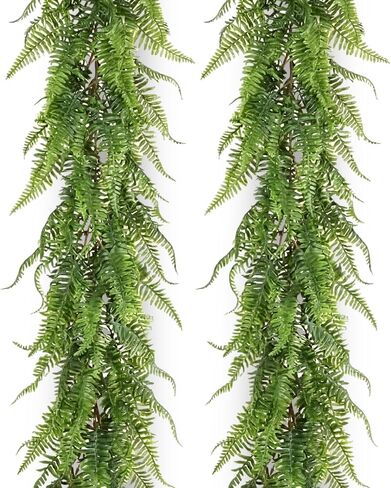 Yinder 4 Pack 6ft Artificial Greenery Garland Hanging Boston Fern Garlands Lifelike Leaf Green Fake Vines for Spring Summer Indoor Wall Mantel Home Decoration Wedding Arch Party Decor in Kuwait
