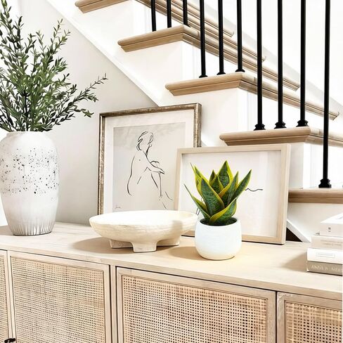 8" Fake Snake Plant & Faux Agave in White Ceramic Pot | Pet-Friendly Low-Light Sansevieria Greenery, Real Touch Small Fake Plant for Home Office Desk, Bookshelf, Bathroom Decor in Kuwait