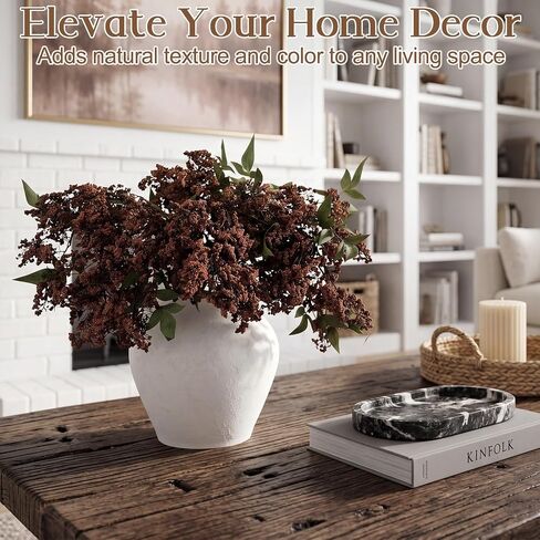 Dingion 3 Pcs 43 Inch Dark Brown Berry Stem for Vase Fall Artificial Faux Sedum Berry Stem Autumn Realistic Flowers Pick Spray Floral Branch for DIY Wedding Bouquet Mantel Holiday Harvest Home Decor in Kuwait