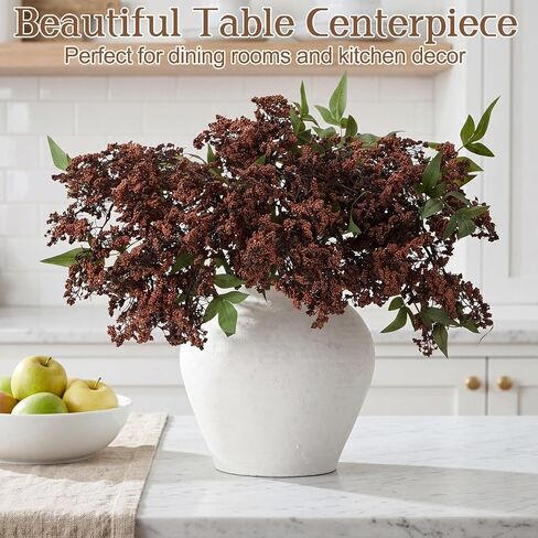 Dingion 3 Pcs 43 Inch Dark Brown Berry Stem for Vase Fall Artificial Faux Sedum Berry Stem Autumn Realistic Flowers Pick Spray Floral Branch for DIY Wedding Bouquet Mantel Holiday Harvest Home Decor in Kuwait