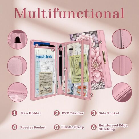 Checkbook Cover for Personal Checkbook with Pen Holder Imitation Leather Register Duplicate Checks Wallet Holder for Women Slim Design Unfolds for Home Office Finance (Flowers) in Saudi Arabia