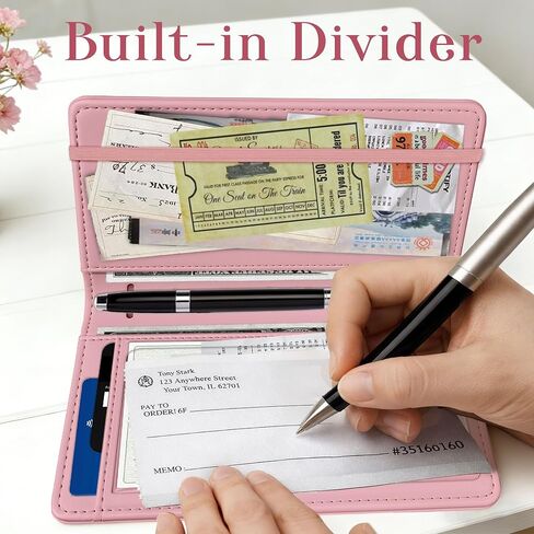 Checkbook Cover for Personal Checkbook with Pen Holder Imitation Leather Register Duplicate Checks Wallet Holder for Women Slim Design Unfolds for Home Office Finance (Flowers) in Saudi Arabia