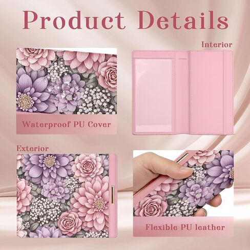 Checkbook Cover for Personal Checkbook with Pen Holder Imitation Leather Register Duplicate Checks Wallet Holder for Women Slim Design Unfolds for Home Office Finance (Flowers) in Saudi Arabia