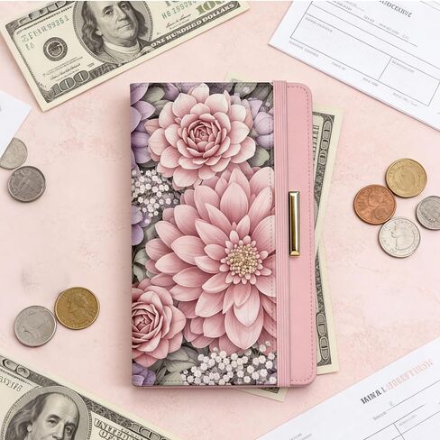 Checkbook Cover for Personal Checkbook with Pen Holder Imitation Leather Register Duplicate Checks Wallet Holder for Women Slim Design Unfolds for Home Office Finance (Flowers) in Saudi Arabia