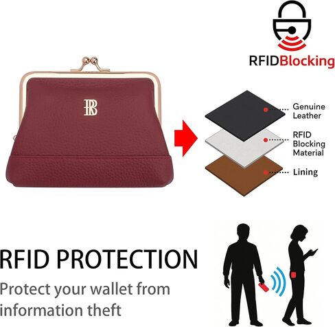 Royal Bagger Women's Genuine Cow Leather Coin Purse with Kiss Lock, Multi-Compartment Wallet, Card Holder (Wine Red) in Saudi Arabia