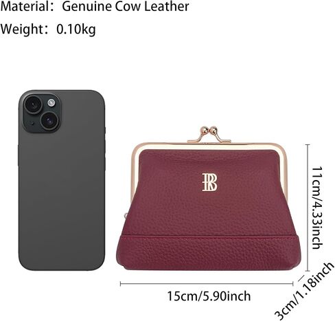 Royal Bagger Women's Genuine Cow Leather Coin Purse with Kiss Lock, Multi-Compartment Wallet, Card Holder (Wine Red) in Saudi Arabia