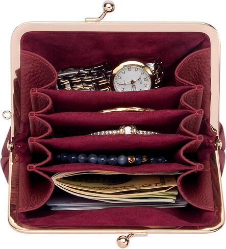 Royal Bagger Women's Genuine Cow Leather Coin Purse with Kiss Lock, Multi-Compartment Wallet, Card Holder (Wine Red) in Saudi Arabia