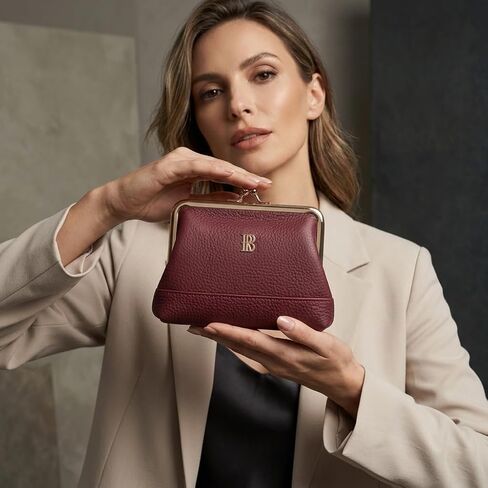 Royal Bagger Women's Genuine Cow Leather Coin Purse with Kiss Lock, Multi-Compartment Wallet, Card Holder (Wine Red) in Saudi Arabia