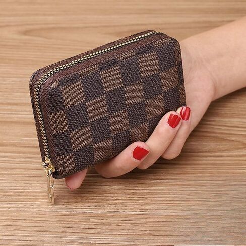 Zipper Wallet with 9 Card Slots & 2 Coin Compartments, Compact Coin Purse for Daily Use (Brown) in Kuwait