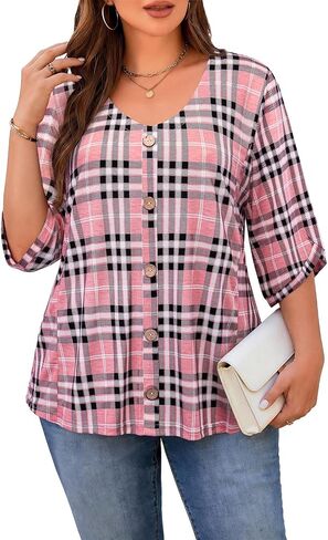 Amrto Business Casual Tops for Women: Plus Size 3/4 Split Sleeves V Neck Dress Shirts Dressy Work Party Vacation Summer in Saudi Arabia