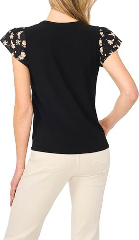 CeCe Women's Double Ruffle Short Sleeve Crew Neck Knit Top in Kuwait