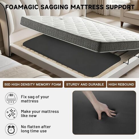 Mattress Support Pad for Sagging Mattress & Sofa, High-Density Memory Foam Bed Support Board, 47x25x2 Inches, Black, Improves Sleep Comfort & Extends Mattress Life in Saudi Arabia
