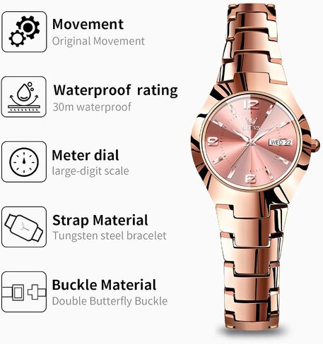 OLEVS Womens Watches Waterproof Dress Watches for Women Ladies Watch for Small Wrist Analog Quartz Women’s Wrist Watch Tungsten Steel with Day Date Luxury Arabic Numerals Rose-Gold Face in Kuwait