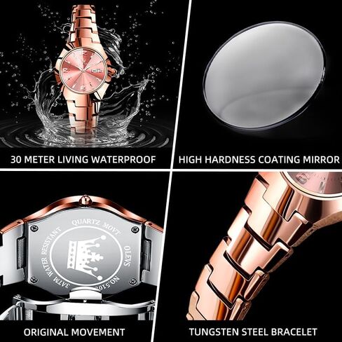 OLEVS Womens Watches Waterproof Dress Watches for Women Ladies Watch for Small Wrist Analog Quartz Women’s Wrist Watch Tungsten Steel with Day Date Luxury Arabic Numerals Rose-Gold Face in Kuwait