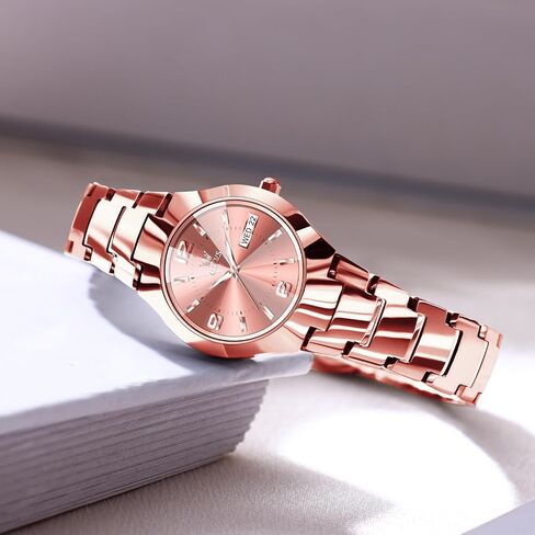 OLEVS Womens Watches Waterproof Dress Watches for Women Ladies Watch for Small Wrist Analog Quartz Women’s Wrist Watch Tungsten Steel with Day Date Luxury Arabic Numerals Rose-Gold Face in Kuwait