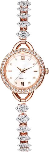JewelryWe Bling Watches for Women: Ladies Analog Quartz Casual Iced Out Case Crystal Strap Roman Numeral Dial Bracelet Wristwatch Gift for Summer Daily and Office in Kuwait