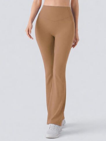 Women's Flare Yoga Pants with Pockets, High Waisted Wide Leg Lounge Seamless Workout Gym Bootcut Pants in Kuwait