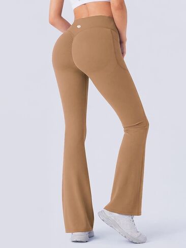 Women's Flare Yoga Pants with Pockets, High Waisted Wide Leg Lounge Seamless Workout Gym Bootcut Pants in Kuwait
