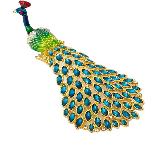 Mini Peacock Trinket Box, Vintage Metal Enameled Peacock Figurine with Crystal Rhinestones, Decorative Hand-Painted Collectible Statue Gift for Girls Women in Saudi Arabia
