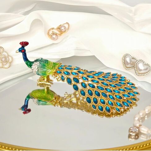Mini Peacock Trinket Box, Vintage Metal Enameled Peacock Figurine with Crystal Rhinestones, Decorative Hand-Painted Collectible Statue Gift for Girls Women in Saudi Arabia