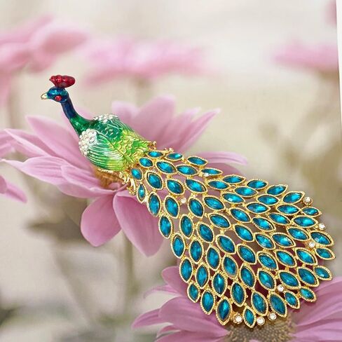 Mini Peacock Trinket Box, Vintage Metal Enameled Peacock Figurine with Crystal Rhinestones, Decorative Hand-Painted Collectible Statue Gift for Girls Women in Saudi Arabia