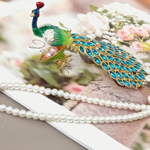 Mini Peacock Trinket Box, Vintage Metal Enameled Peacock Figurine with Crystal Rhinestones, Decorative Hand-Painted Collectible Statue Gift for Girls Women in Saudi Arabia