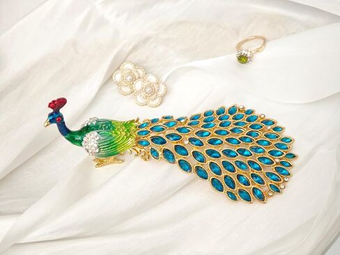 Mini Peacock Trinket Box, Vintage Metal Enameled Peacock Figurine with Crystal Rhinestones, Decorative Hand-Painted Collectible Statue Gift for Girls Women in Saudi Arabia