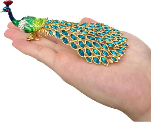 Mini Peacock Trinket Box, Vintage Metal Enameled Peacock Figurine with Crystal Rhinestones, Decorative Hand-Painted Collectible Statue Gift for Girls Women in Saudi Arabia