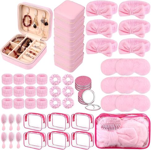 54Pcs Spa Party Favors Pink Sleepover Party Supplies for Women Bridesmaid Proposal Gifts Bulk Jewelry Case Headband Scrunchies for Girls Bridal Slumber Birthday Return Favors in Saudi Arabia
