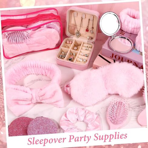 54Pcs Spa Party Favors Pink Sleepover Party Supplies for Women Bridesmaid Proposal Gifts Bulk Jewelry Case Headband Scrunchies for Girls Bridal Slumber Birthday Return Favors in Saudi Arabia