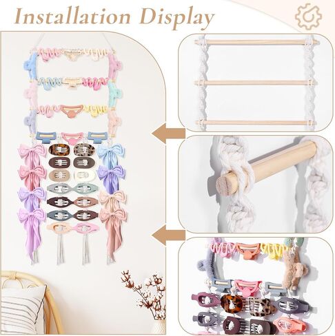 SNOWSTAR Macrame Flat Hair Claw Clip Holder Organizer,Large Capacity Hanging Hair Clip Holder and Storage for Women Girls,Flat Claw Clips Storage Hanger Home Decor for Wall,Door,Closet in Kuwait