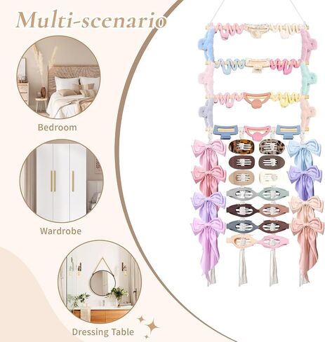 SNOWSTAR Macrame Flat Hair Claw Clip Holder Organizer,Large Capacity Hanging Hair Clip Holder and Storage for Women Girls,Flat Claw Clips Storage Hanger Home Decor for Wall,Door,Closet in Kuwait