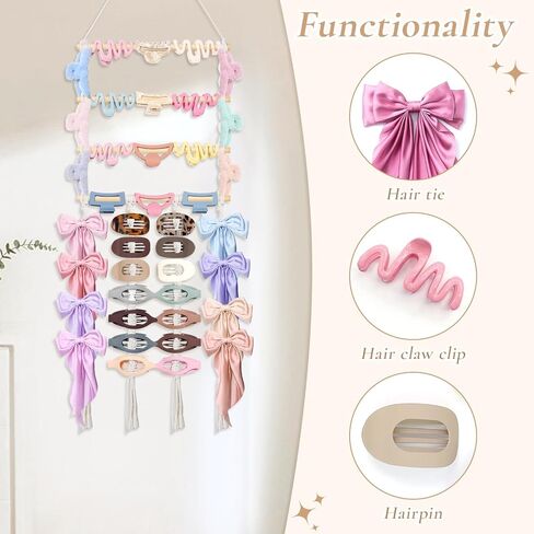 SNOWSTAR Macrame Flat Hair Claw Clip Holder Organizer,Large Capacity Hanging Hair Clip Holder and Storage for Women Girls,Flat Claw Clips Storage Hanger Home Decor for Wall,Door,Closet in Kuwait