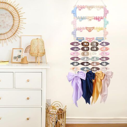 SNOWSTAR Macrame Flat Hair Claw Clip Holder Organizer,Large Capacity Hanging Hair Clip Holder and Storage for Women Girls,Flat Claw Clips Storage Hanger Home Decor for Wall,Door,Closet in Kuwait
