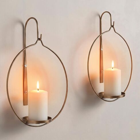 Wall Candle Sconces Set of 2 Gold Metal Wall Mounted Candle Holders Modern Farmhouse Hanging Wall Decor for Living Room Bedroom Dining Room Hallway Fireplace Decorative Pillar Candle Shelf in Saudi Arabia