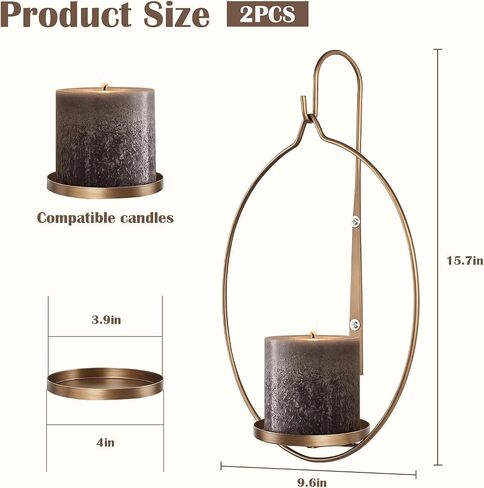 Wall Candle Sconces Set of 2 Gold Metal Wall Mounted Candle Holders Modern Farmhouse Hanging Wall Decor for Living Room Bedroom Dining Room Hallway Fireplace Decorative Pillar Candle Shelf in Saudi Arabia